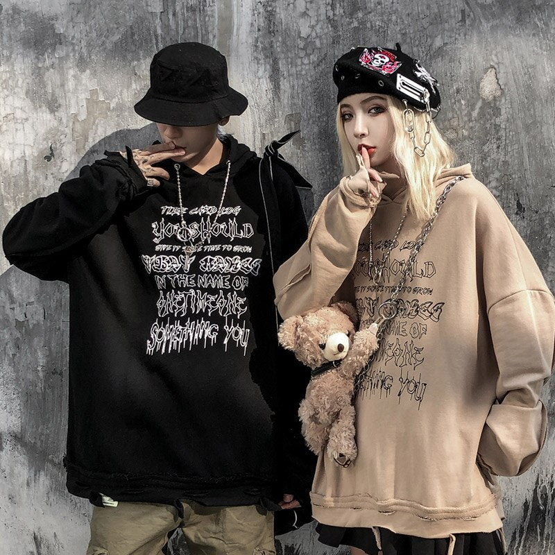 Baggy Mania Punk Letter Hipster Cozy Baggy Hooded Pullover Couple Streetwear