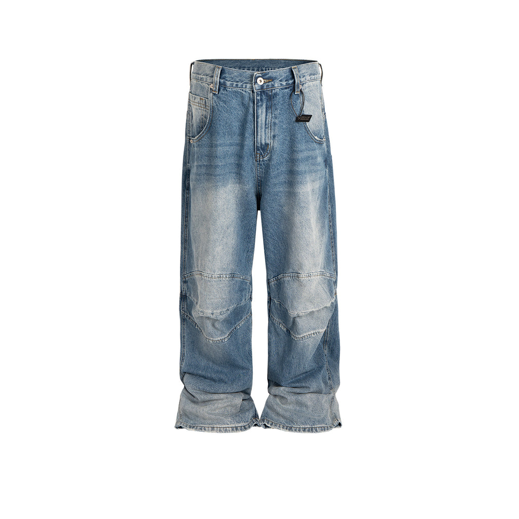 Profile Pleated BAGGY Washed White Blue Jeans