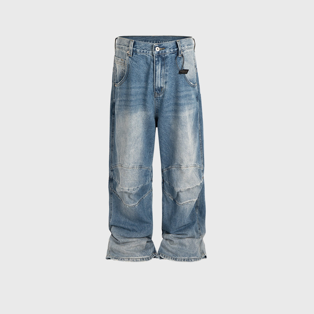 Profile Pleated BAGGY Washed White Blue Jeans