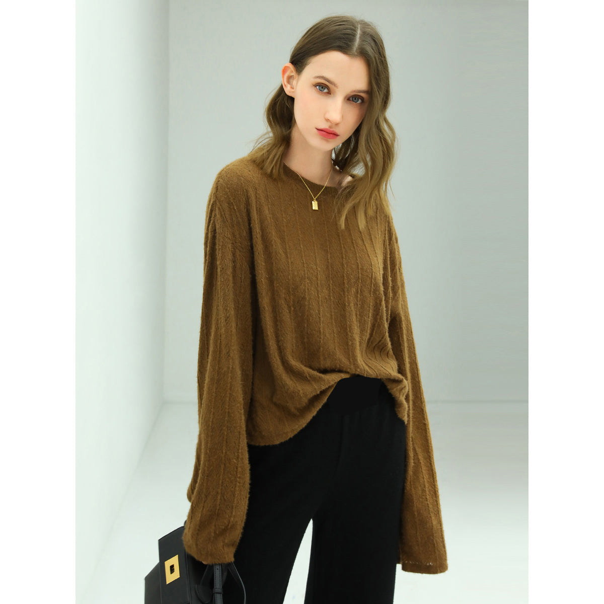 Baggy Mania Trumpet Sleeved Textured Stripe Knit Top