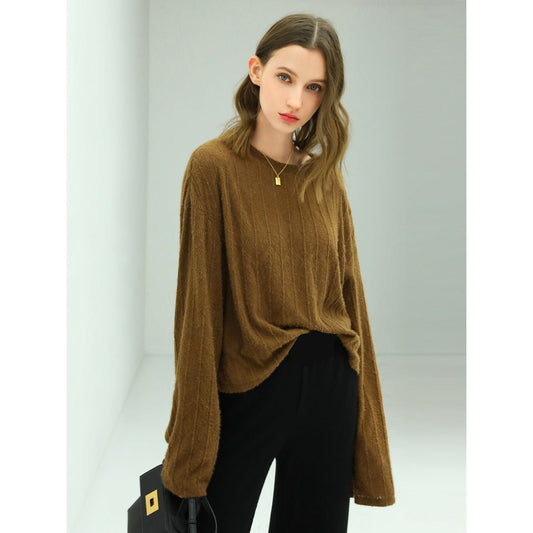 Baggy Mania Trumpet Sleeved Textured Stripe Knit Top