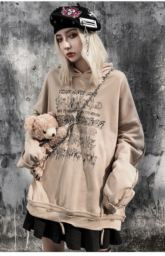 Baggy Mania Punk Letter Hipster Cozy Baggy Hooded Pullover Couple Streetwear